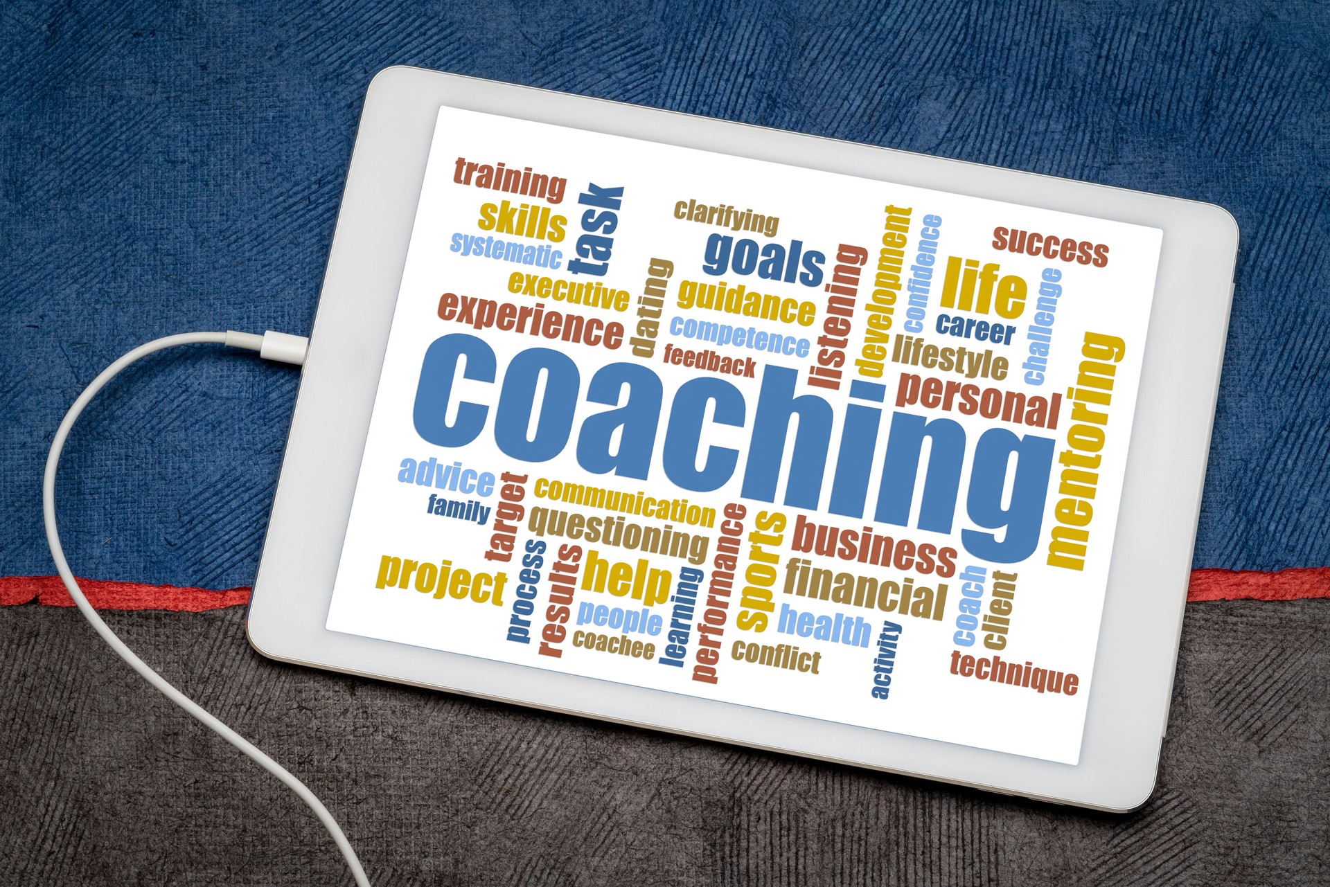 coaching word cloud on tablet
